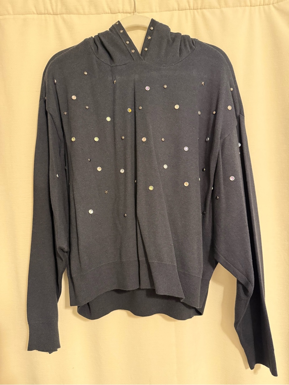 Chaser Black Hooded Pullover with Metallic Studs and Colorful Gems